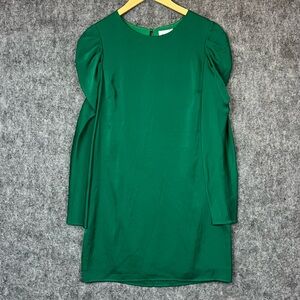 Milly Dress Women 8 Green Carina Long Sleeve Puff Shoulder Silk Blend Mini Party